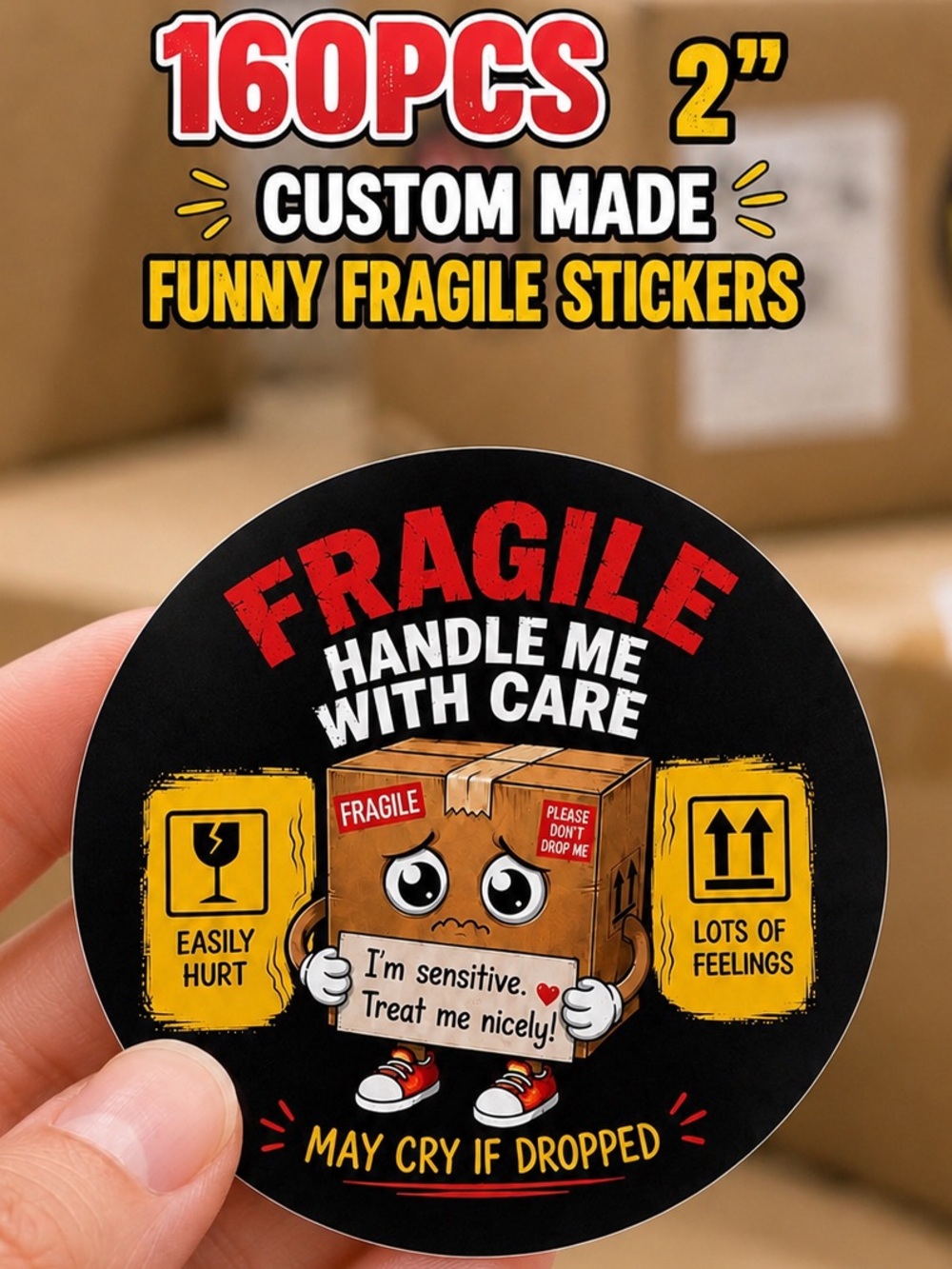 160PC Fragile Stickers Funny Custom Made